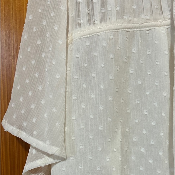 LOFT Sheer White Polka Dot Blouse - Picture 3 of 3